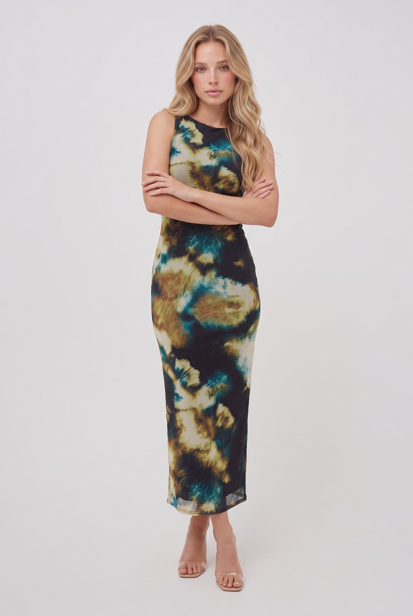ABSTRACT MESH SLEEVELESS MIDAXI DRESS