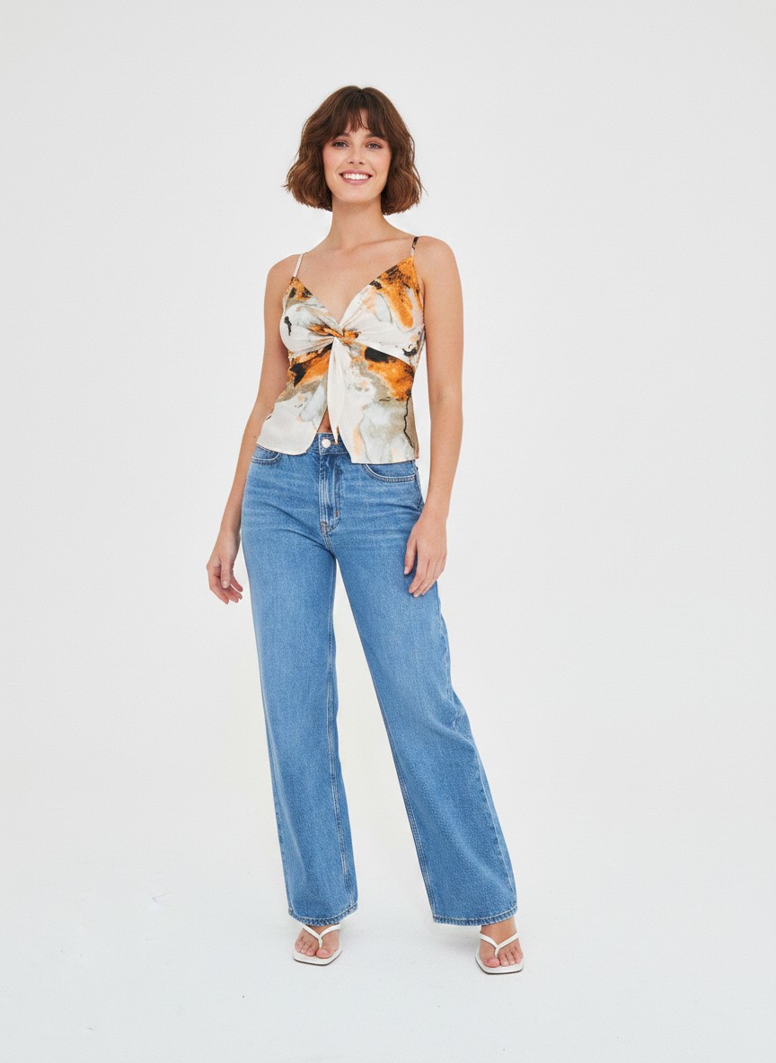 SATIN ABSTRACT TWIST DETAIL CAMI TOP