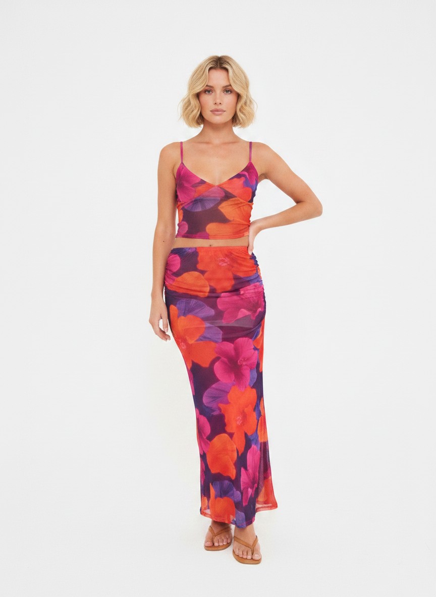 FLORAL MESH CAMI & MAXI CO-ORD
